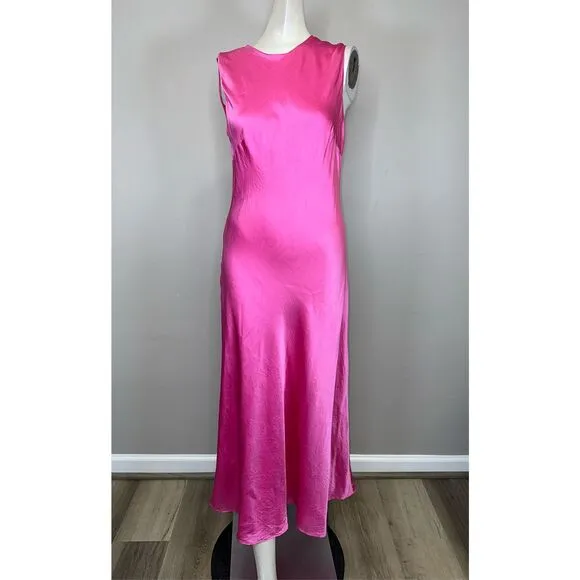 NWT CYNTHIA ROWLEY Claudia Silk Bias Sleeveless Midi Dress - Pink Size 10 $495