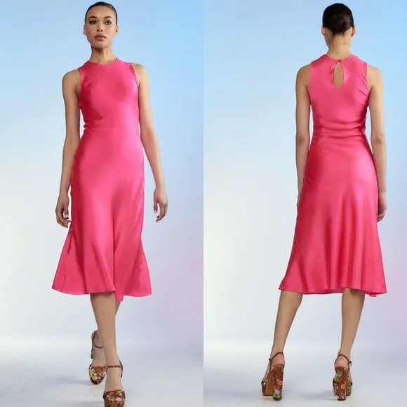 NWT CYNTHIA ROWLEY Claudia Silk Bias Sleeveless Midi Dress - Pink Size 10 $495