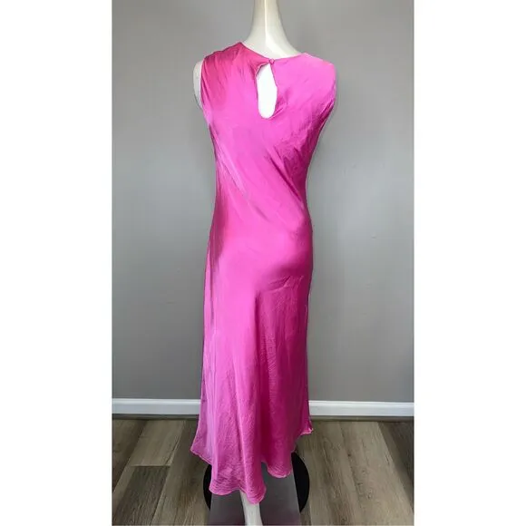 NWT CYNTHIA ROWLEY Claudia Silk Bias Sleeveless Midi Dress - Pink Size 10 $495