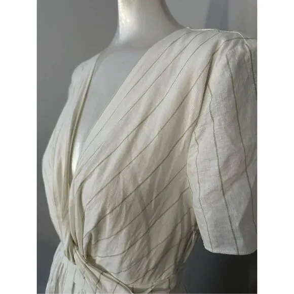 NWT Derek Lam 10 Crosby Esmeray Stripe Linen Blend Midi Dress Cream Green Size 2