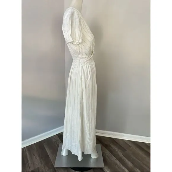 NWT Derek Lam 10 Crosby Esmeray Stripe Linen Blend Midi Dress Cream Green Size 2