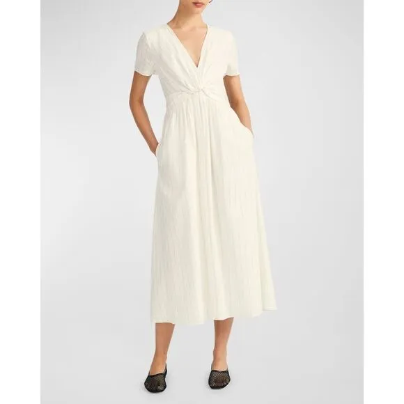 NWT Derek Lam 10 Crosby Esmeray Stripe Linen Blend Midi Dress Cream Green Size 2