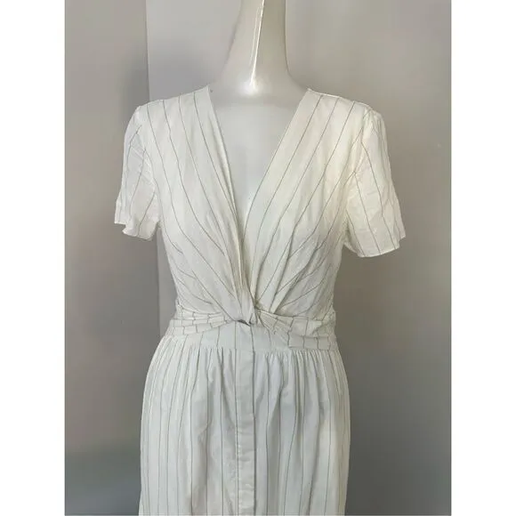 NWT Derek Lam 10 Crosby Esmeray Stripe Linen Blend Midi Dress Cream Green Size 2