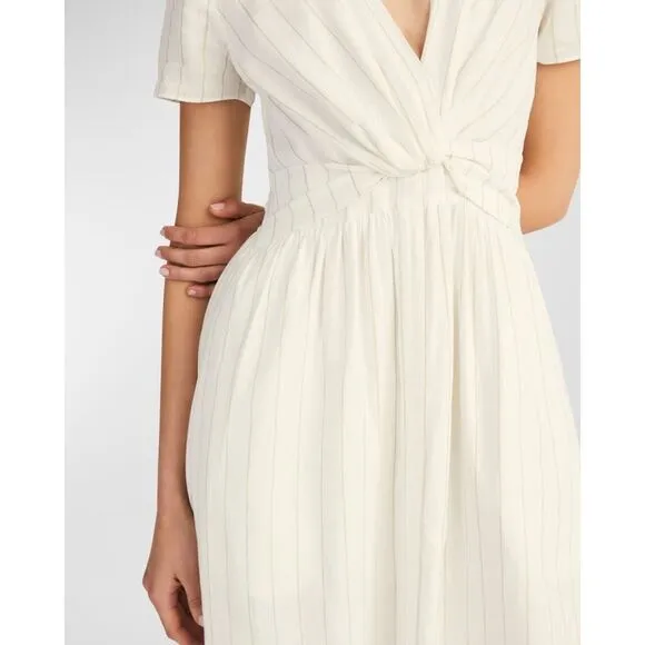 NWT Derek Lam 10 Crosby Esmeray Stripe Linen Blend Midi Dress Cream Green Size 2