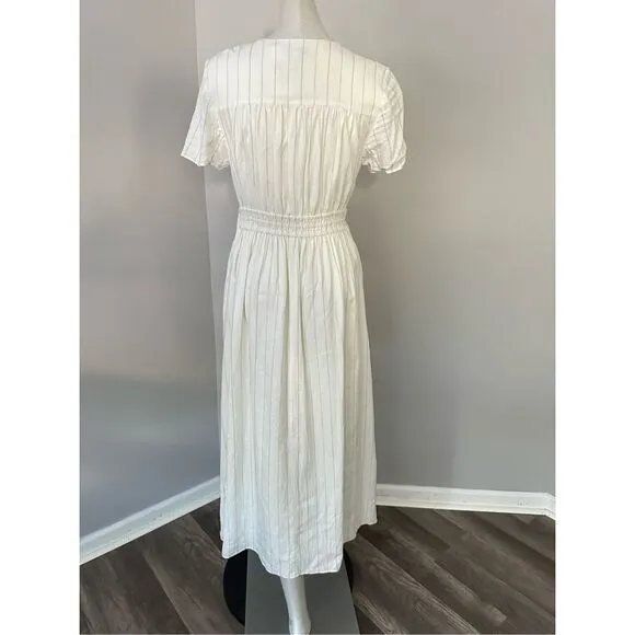 NWT Derek Lam 10 Crosby Esmeray Stripe Linen Blend Midi Dress Cream Green Size 2