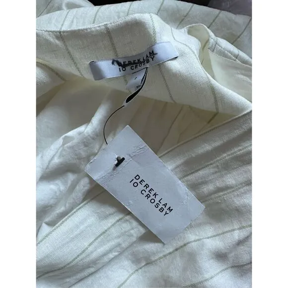 NWT Derek Lam 10 Crosby Esmeray Stripe Linen Blend Midi Dress Cream Green Size 2
