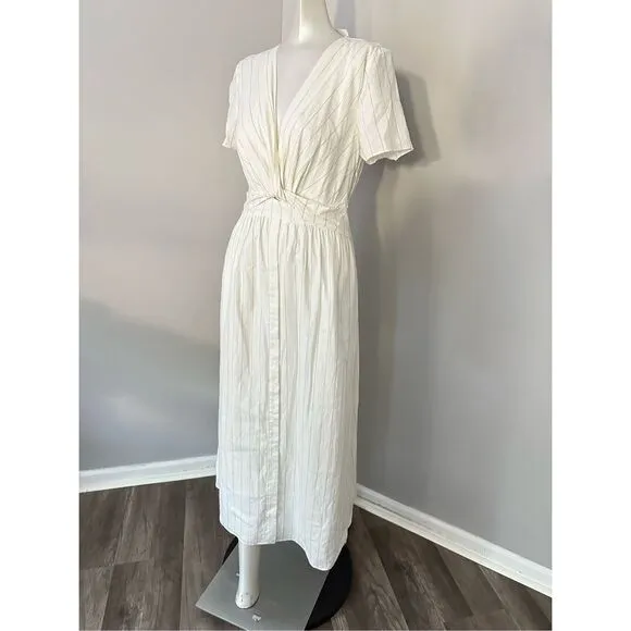 NWT Derek Lam 10 Crosby Esmeray Stripe Linen Blend Midi Dress Cream Green Size 2