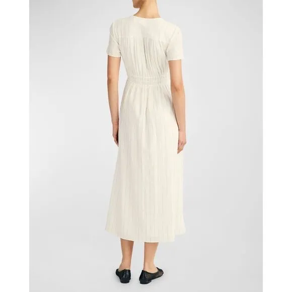 NWT Derek Lam 10 Crosby Esmeray Stripe Linen Blend Midi Dress Cream Green Size 2