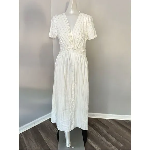 NWT Derek Lam 10 Crosby Esmeray Stripe Linen Blend Midi Dress Cream Green Size 2
