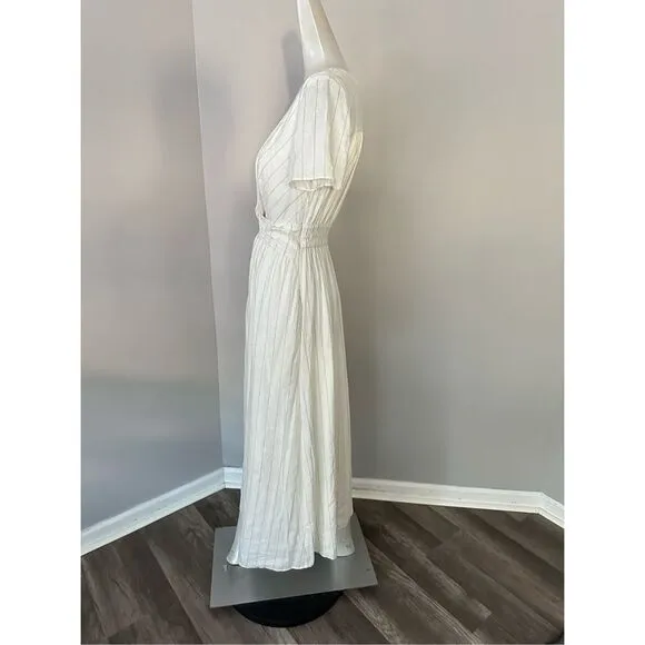 NWT Derek Lam 10 Crosby Esmeray Stripe Linen Blend Midi Dress Cream Green Size 2