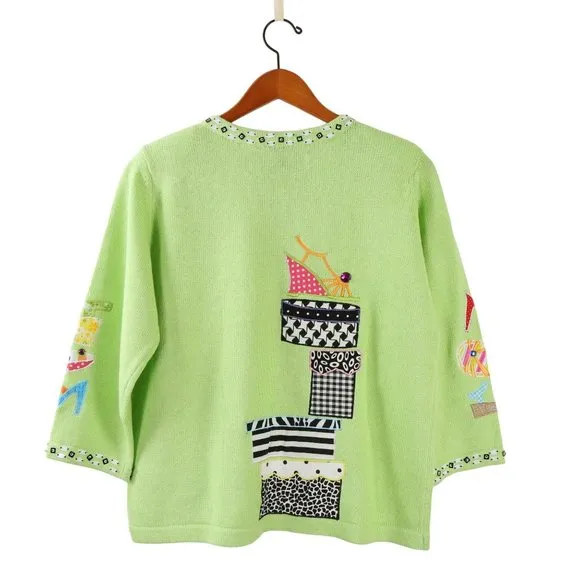 NWT Design Options Philip &amp; Jane Gordon Shoes Applique Cardigan Sweater M