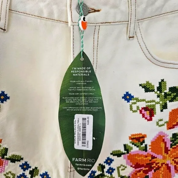 NWT Farm Rio Embroidered Floral Twill Shorts Size:L *RARE*