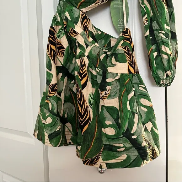 NWT FARM Rio Tropical Leaves One Shoulder Mini Dress