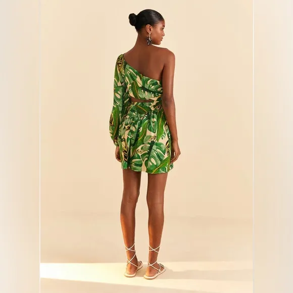 NWT FARM Rio Tropical Leaves One Shoulder Mini Dress
