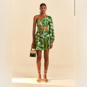 NWT FARM Rio Tropical Leaves One Shoulder Mini Dress