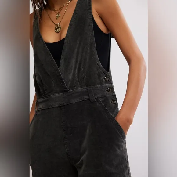 NWT Free People Mara Cord Overalls~Black