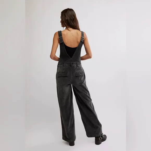 NWT Free People Mara Cord Overalls~Black