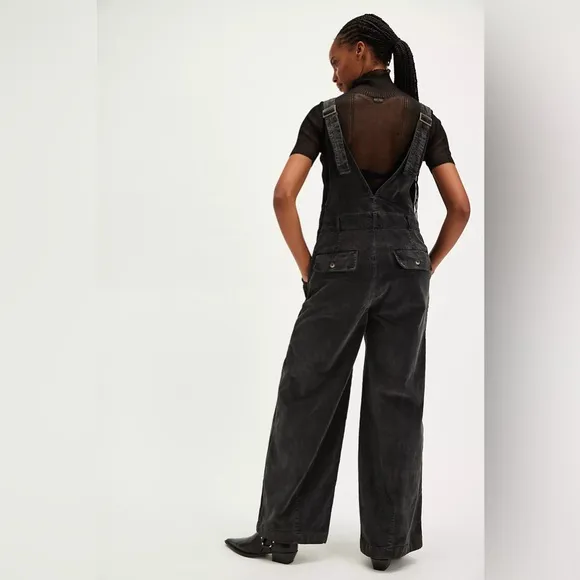 NWT Free People Mara Cord Overalls~Black
