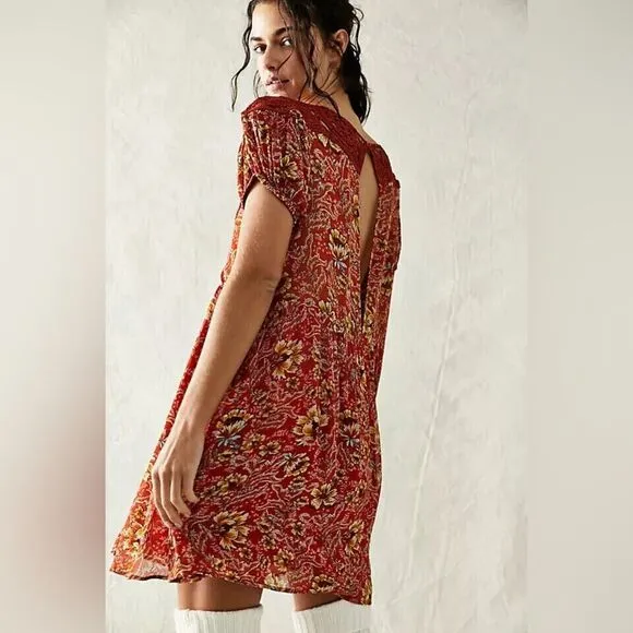 NWT Free People Margot Printed Dress in Antique Red Combo Size Medium