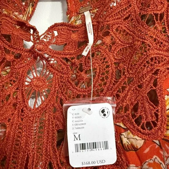 NWT Free People Margot Printed Dress in Antique Red Combo Size Medium