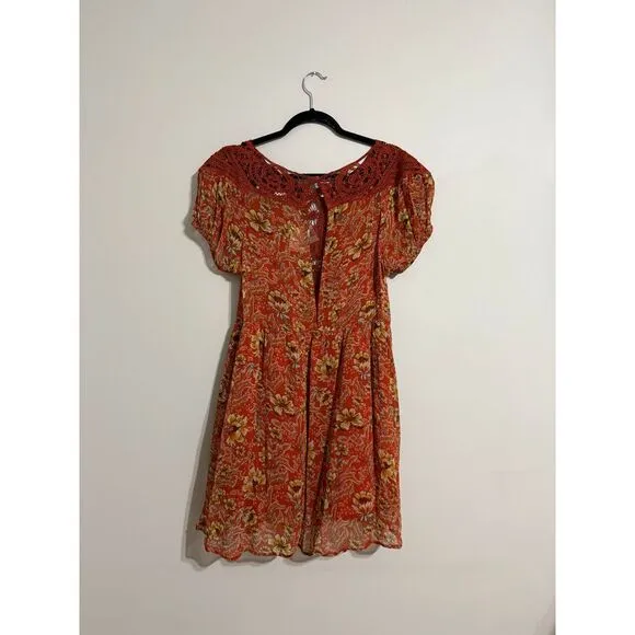 NWT Free People Margot Printed Dress in Antique Red Combo Size Medium