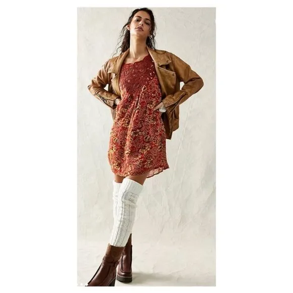 NWT Free People Margot Printed Dress in Antique Red Combo Size Medium