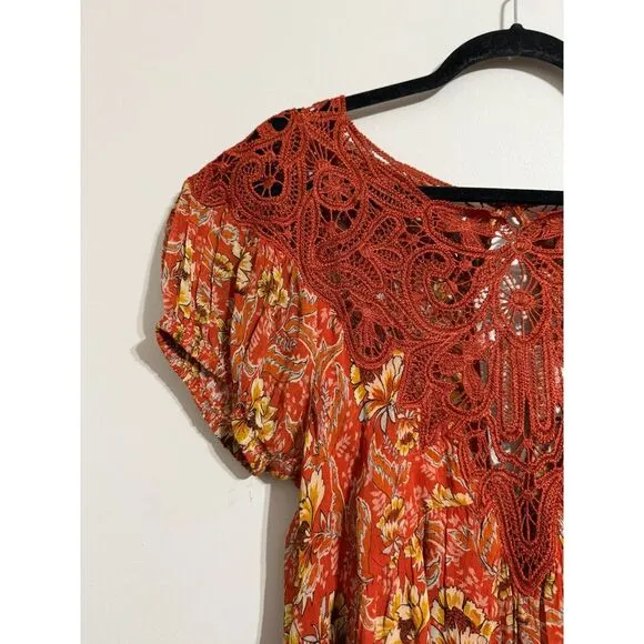NWT Free People Margot Printed Dress in Antique Red Combo Size Medium