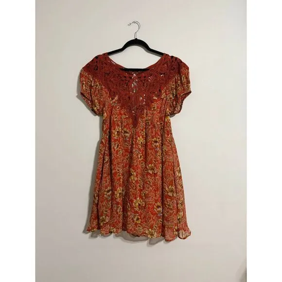 NWT Free People Margot Printed Dress in Antique Red Combo Size Medium