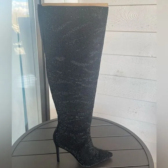 NWT INC Saveriaf Rhinestone Tall Over the knee boots Black SZ 9M