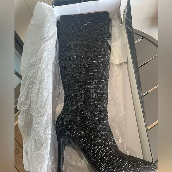 NWT INC Saveriaf Rhinestone Tall Over the knee boots Black SZ 9M