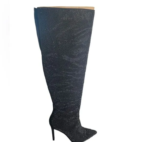 NWT INC Saveriaf Rhinestone Tall Over the knee boots Black SZ 9M
