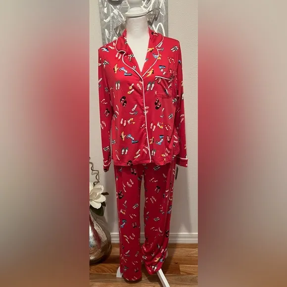 NWT Kate Spade Pajama Set- Red w/ Shoes- Size Medium