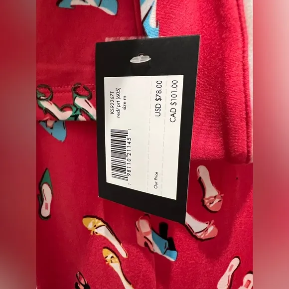NWT Kate Spade Pajama Set- Red w/ Shoes- Size Medium