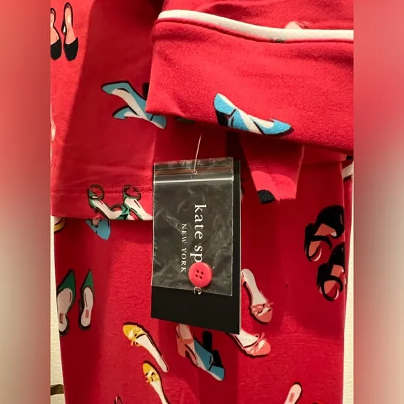 NWT Kate Spade Pajama Set- Red w/ Shoes- Size Medium