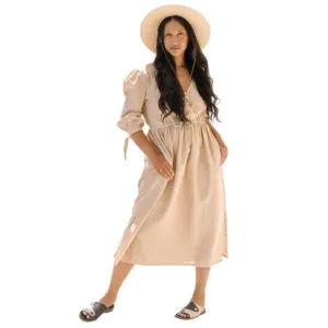 NWT Myrah Penaloza Valentina Linen Midi Slit Dress in Clay