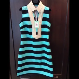 NWT SAIL TO SABLE MINT/NAVY STRIPED DRESS SZ S