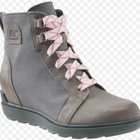 NWT Sorel Evie II wedge boots, gray/pink size 9