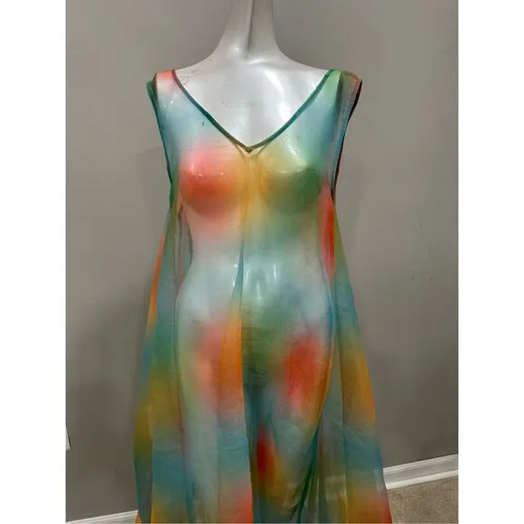 NWT STAUD V-Neck Sleeveless A-Line Maxi Samantha Dress Multi Aura Size Small $59