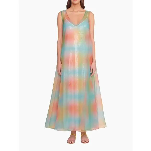 NWT STAUD V-Neck Sleeveless A-Line Maxi Samantha Dress Multi Aura Size Small $59