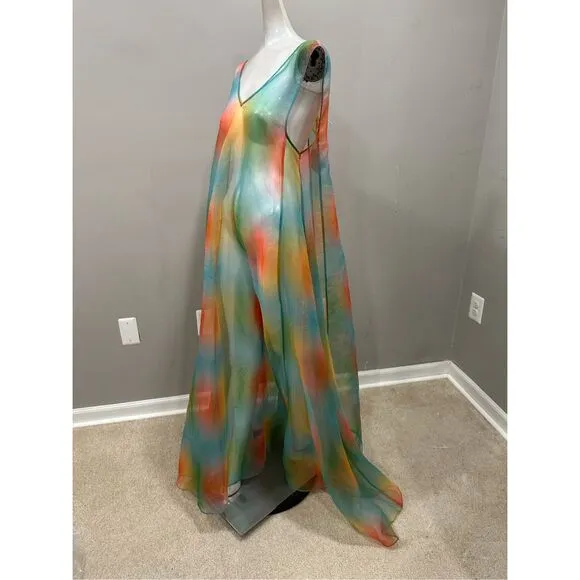 NWT STAUD V-Neck Sleeveless A-Line Maxi Samantha Dress Multi Aura Size Small $59