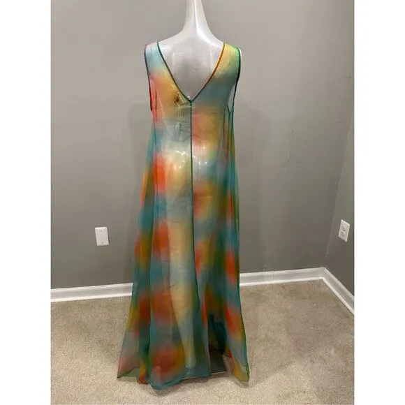 NWT STAUD V-Neck Sleeveless A-Line Maxi Samantha Dress Multi Aura Size Small $59