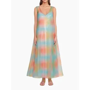 NWT STAUD V-Neck Sleeveless A-Line Maxi Samantha Dress Multi Aura Size Small $59