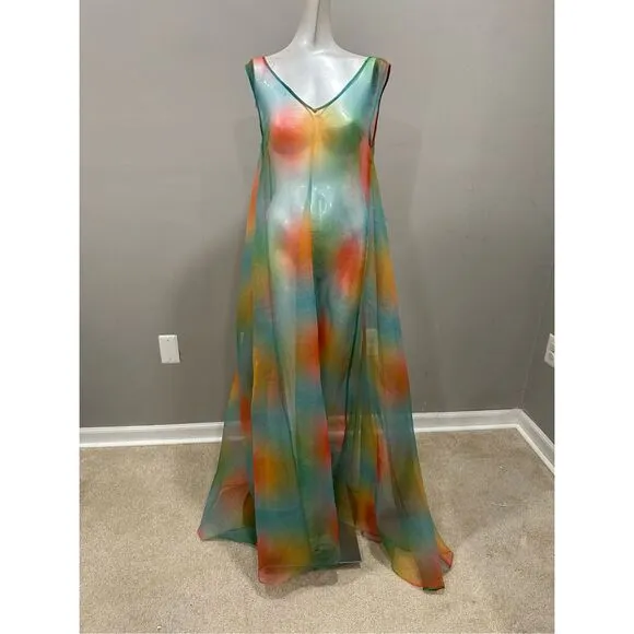 NWT STAUD V-Neck Sleeveless A-Line Maxi Samantha Dress Multi Aura Size Small $59