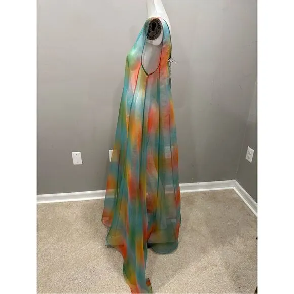 NWT STAUD V-Neck Sleeveless A-Line Maxi Samantha Dress Multi Aura Size Small $59