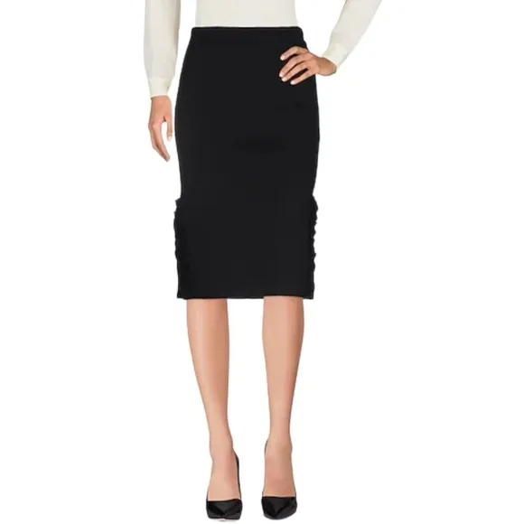 NWT Twinset Milano Pencil Skirt Split Side Ruffle Accent Black