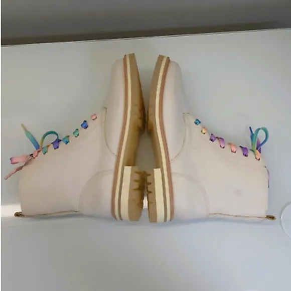 Oasis Society Combat Boots Women Size 10 Amora Military White Vegan Rainbow Fun