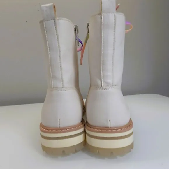 Oasis Society Combat Boots Women Size 10 Amora Military White Vegan Rainbow Fun