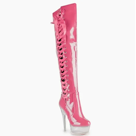 Offer! Golden Voltaire Shiny Patent Red Lace-Up Platform Lucite Clear Heel Boots