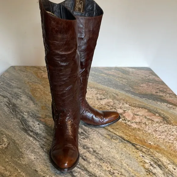 Old Gringo Elina Brass Embroidered Western Cowboy 18” Tall Leather Boots 8 1/2