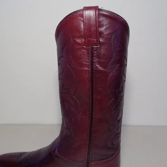 Old West Size 8 Wide EE TBM3013 Black Cherry Cowboy Boots New Men's Shoes